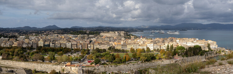 Poster - Panoramic view of the old town of Corfu (Korkyra) city, Corfu (Kérkyra) island, Ionian Sea, northwestern Greece, near the border with Albania