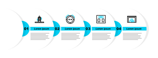 Poster - Set line Warehouse, Bathroom scales, Robot vacuum cleaner and Antenna icon. Vector