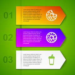 Sticker - Set line Donut, , Glass with water and Taco tortilla. Business infographic template. Vector