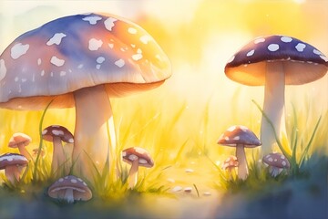 Wall Mural - Fantasy wonderland mushrooms. AI generated illustration