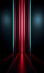 Poster - Red and blue neon light beams on a dark backdrop.