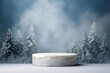 Winter Product podium on the background of drifts, snowflakes and snow. Realistic product podium for Christmas winter and christmas discount design, sale.