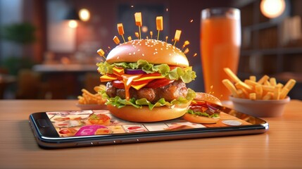 fast food home delivery app concept 3d rendering