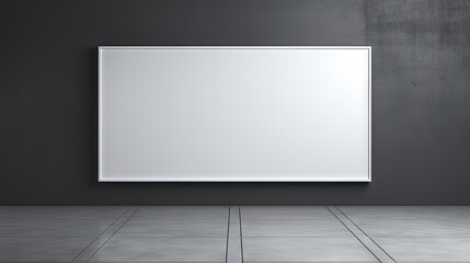 Leinwandbilder - Front view on blank white billboard with place for your text or logo in the center of empty room with glossy floor and dark grey wall background. 3D rendering, mockup