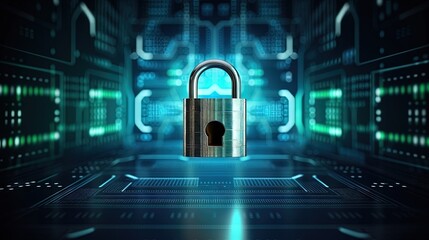 Aufkleber - Closed Padlock on digital background, Technology security concept. Modern safety digital background. Lock Protection system, Cyber Security and information or network protection