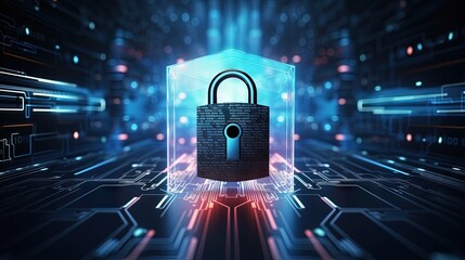 Aufkleber - Padlock on computer motherboard. Internet data privacy information security concept. Antivirus and malware multilayer defense.
