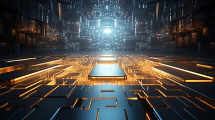 Fototapete - Abstract digital backdrop. Technology, artificial intelligence and innovation concept. 3D Rendering