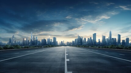 Poster - empty road with panoramic cityscape