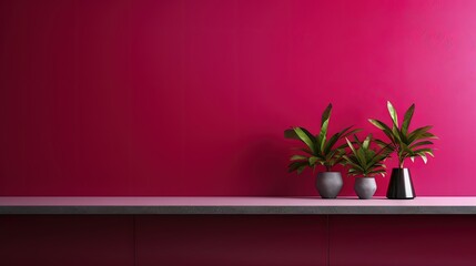 Leinwandbilder - Modern style kitchen interior design with viva magenta wall background.3d rendering