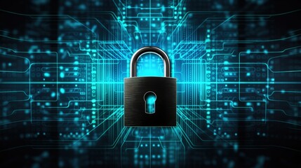Aufkleber - Closed Padlock on digital background, Technology security concept. Modern safety digital background. Lock Protection system, Cyber Security and information or network protection