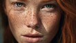  a close up of a woman with freckles on her face and freckles on her face and freckles on her face.