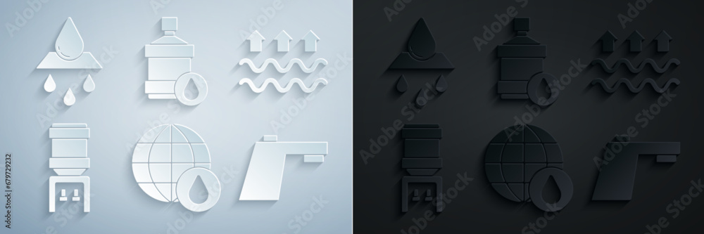 Set Earth planet in water drop, Waves of and evaporation, Water cooler ...