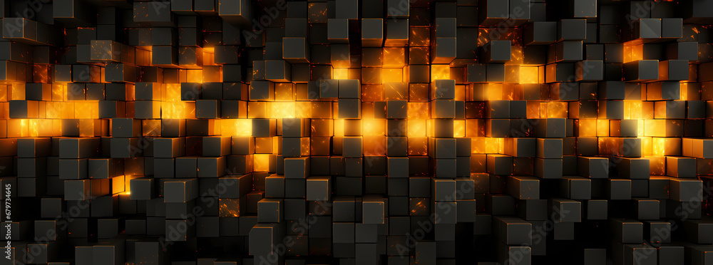 abstract geometric pattern using yellow and orange cubes in a black ...