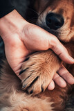 A dog gives a paw to a man. Generative AI,