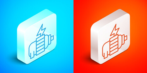 Canvas Print - Isometric line Electric motor icon isolated on blue and red background. Silver square button. Vector