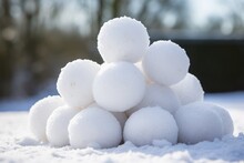 Frosty Winter Scene Featuring A Pile Of Snowballs Ready For A Festive Holiday Fight