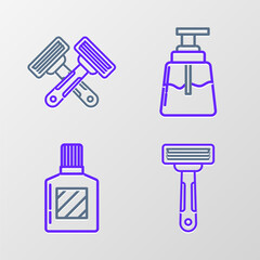 Poster - Set line Shaving razor, Aftershave, and Crossed shaving icon. Vector