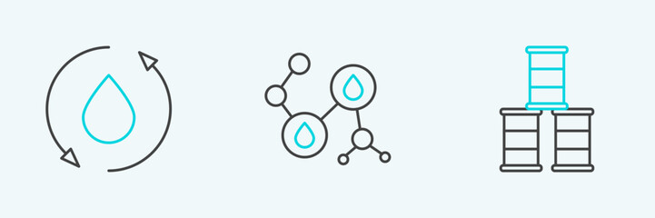 Poster - Set line Barrel oil, Oil drop and Molecule icon. Vector