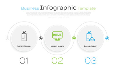 Sticker - Set line Whipped cream in bottle, Lettering milk and . Business infographic template. Vector