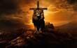 leão poderoso e cruz de cristo , amor e fé cristã 