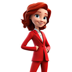 Wall Mural - 3D Cute cartoon woman character. Cartoon businesswoman wearing red suit on transparent background. Generative AI