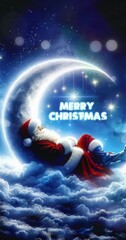 Wall Mural - Santa Claus on a moon,merry christmas