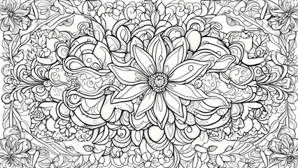 Wall Mural - pattern with flowers black and white, coloring book page,  