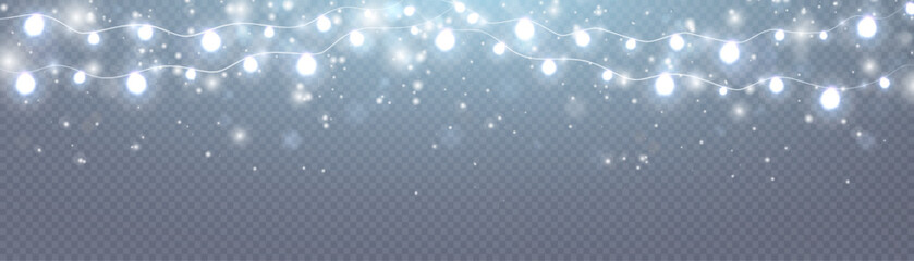 Wall Mural - Christmas bright lights. Glowing garlands on a transparent background. Vector