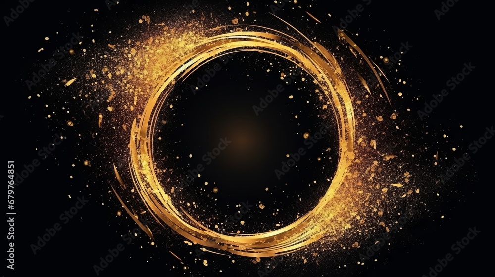 Glitter golden circle frame with brush stroke on black background Stock ...