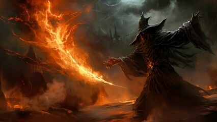 Wall Mural - the air is still and silent filled with an ominous sense of dread. against a darkened sky a wizard l