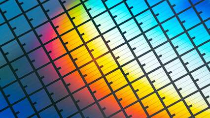 Poster - Silicon Wafers with microchips used in electronics for the fabrication of integrated circuits