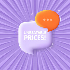 Wall Mural - Unbeatable prices bubble. Flat, purple, message bubble, unbeatable prices sign. Vector icon