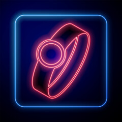 Wall Mural - Glowing neon Diamond engagement ring icon isolated on black background. Vector