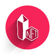 White NFT Digital crypto art icon isolated with long shadow background. Non fungible token. Red circle button. Vector