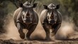 Two white rhinoceros (Ceratotherium simum) fighting. Rhino. Africa Concept. Wildlife Concept. 