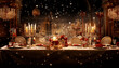 © SYLVIA - Very opulent festive table with candles chandeliers art deco in red white gold