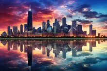 Chicago Cityscape Transformed By The Radiance Of Cloud Reflections