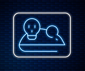 Wall Mural - Glowing neon line Experimental mouse icon isolated on brick wall background. Vector