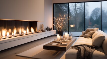 Sticker - A modern fireplace in living room.