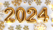 Noworoczne tło ze złotym, trójwymiarowym napisem 2024 