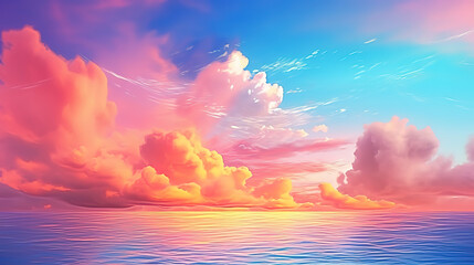 Poster - Spring summer cloud, blurred texture sunset sky ocean, nature background. Generative AI