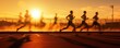 © GB - Group of people running outside at golden hour, motion blur
