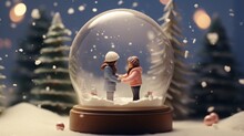 Create A Cozy Snow Globe With Two Mini Figures Inside, With "In Our Little World Of Love."