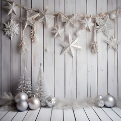 christmas white decorated wooden background