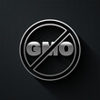 Silver No GMO icon isolated on black background. Genetically modified organism acronym. Dna food modification. Long shadow style. Vector