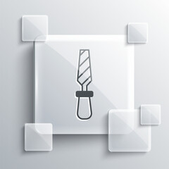 Wall Mural - Grey Rasp metal file icon isolated on grey background. Rasp for working with wood and metal. Tool for workbench, workshop. Square glass panels. Vector