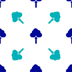 Wall Mural - Blue Cloud upload icon isolated seamless pattern on white background. Vector