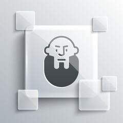 Poster - Grey Viking head icon isolated on grey background. Square glass panels. Vector