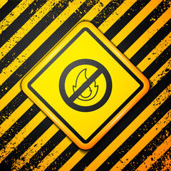 Sticker - Black No fire icon isolated on yellow background. Fire prohibition and forbidden. Warning sign. Vector