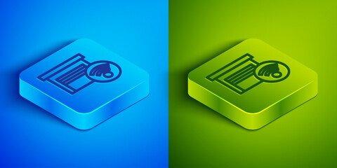 Canvas Print - Isometric line Smart garage icon isolated on blue and green background. Square button. Vector